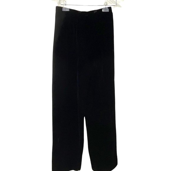 Carolina Herrera Black Velour Pants Size 8 Hook Closure Wide Leg Gathered Waist - Picture 1 of 4